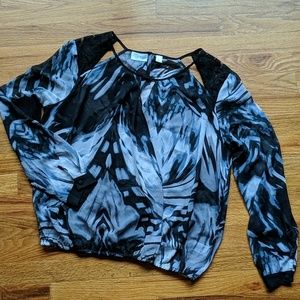 Bisou Bisou Lace Shoulder Sheer Animal Print Top